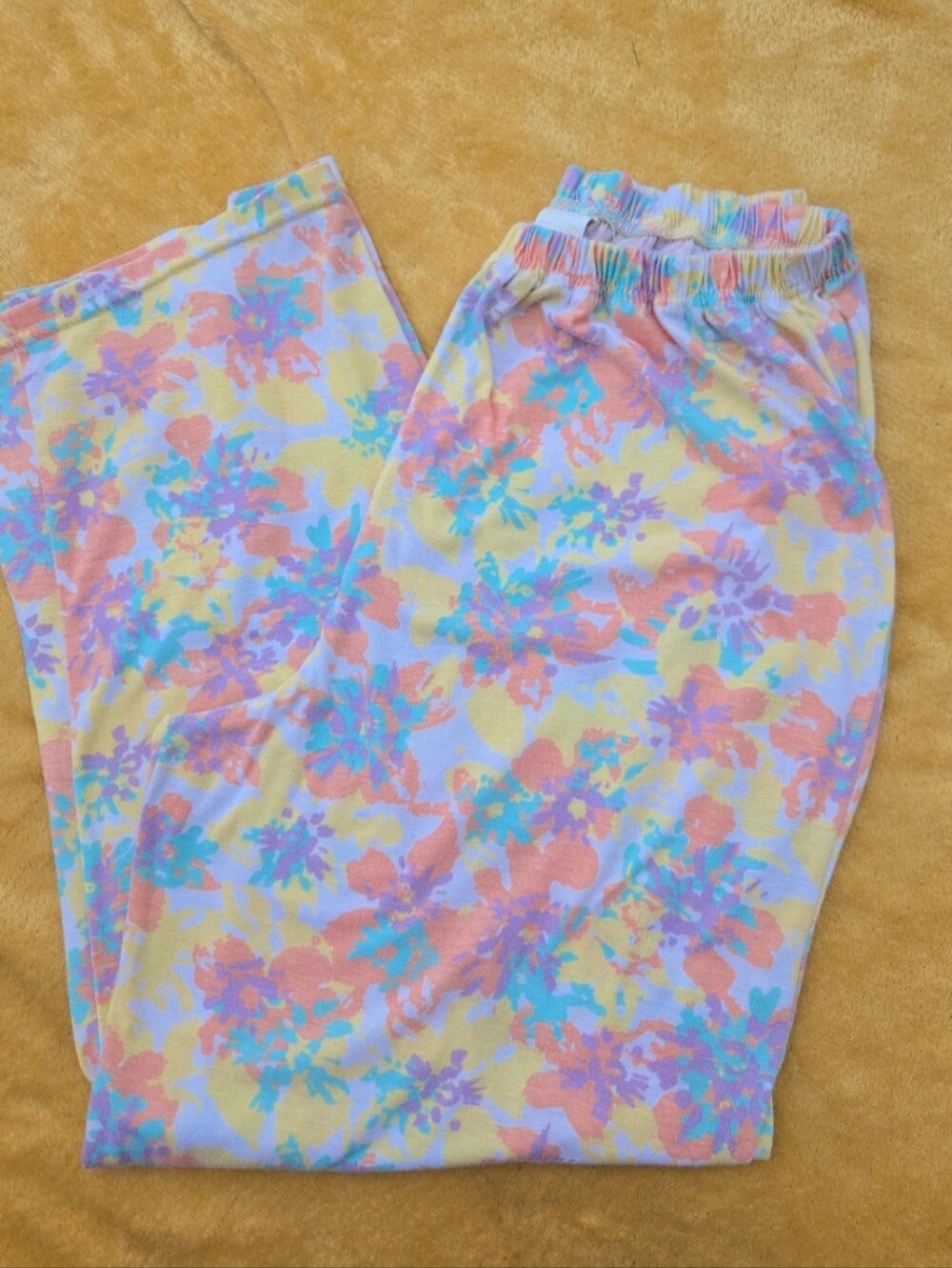 Vintage Y2K Pastel Floral Pajama Pants Lounge Pants Soft Knit Pink Green M